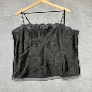 J.Crew Camisole Top Women's L Black Lace‎ Trim Textured Satin Adjustable Straps